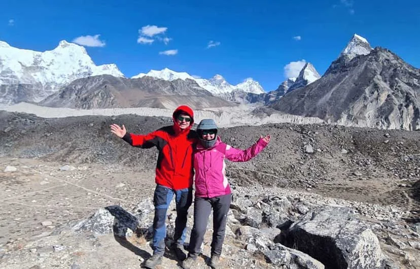 Panoramic view of Mount Everest and surrounding Himalayan peaks from the Fifth Gokyo Lake during the Gokyo Valley Trek in Nepal.