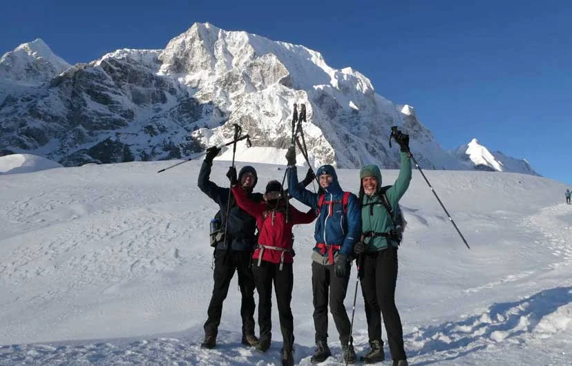 Trekkers at Larkya La Pass during the 10-day Manaslu Circuit Trek in Nepal