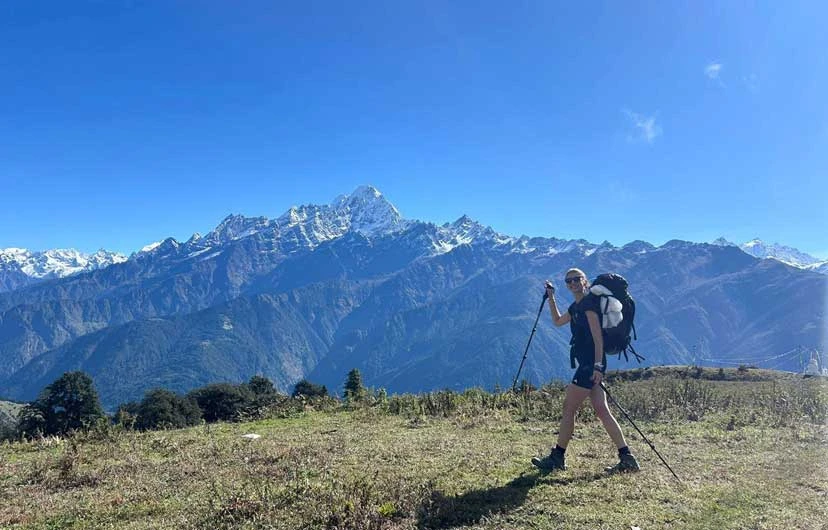 Nagthali viewpoint with panoramic Himalayan mountain views in the Langtang region of Nepal.