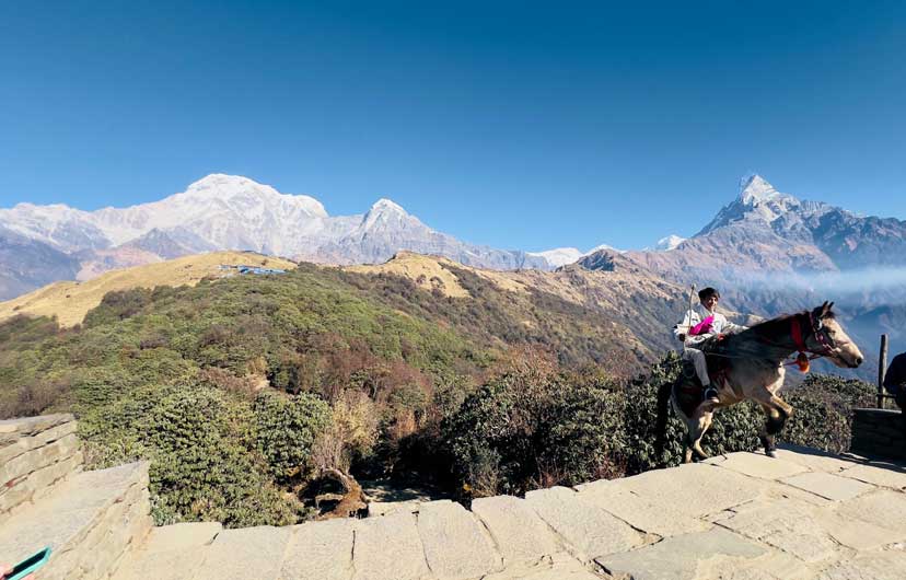 Panoramic Himalayan mountain views from Badal Danda during the Mardi Himal Trek in Nepal.