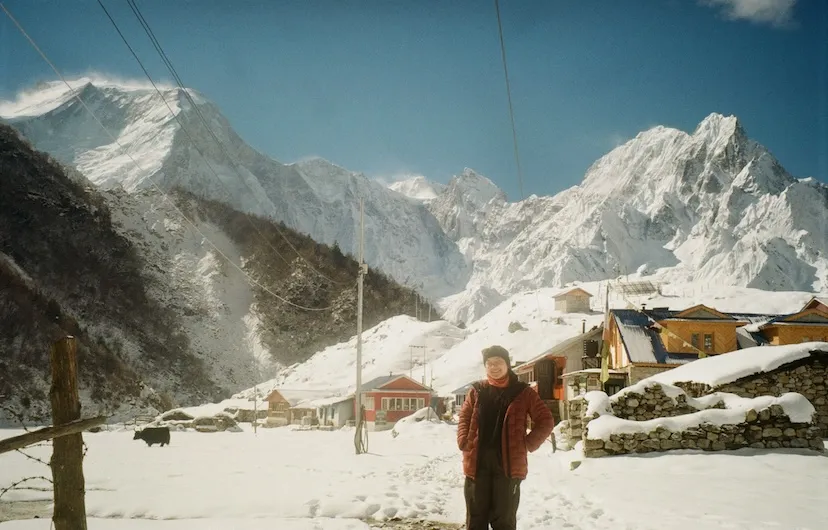 Photo during Manslu Base camp trek in bhimdhang village after lackey la pass.