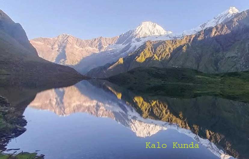 View of Kalo kunda with the mountain view during Ganesh himal Base camp trek,