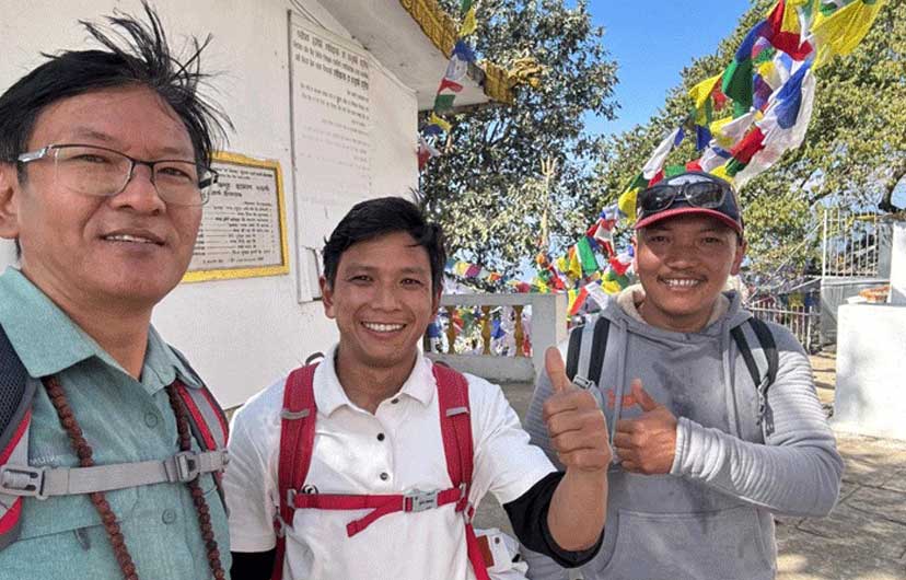 Trekkers enjoing after reaching on the top of nagarjun